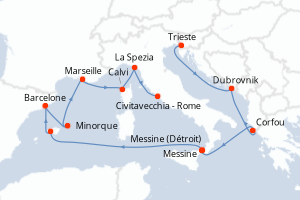 Carte itinéraire croisière - 14 jours au départ de Trieste - Méditerranée