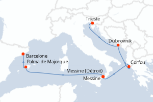 Carte itinéraire croisière - 7 jours au départ de Trieste - Méditerranée