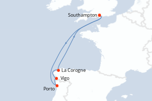 Carte itinéraire croisière - 7 jours au départ de Southampton - Europe du Nord