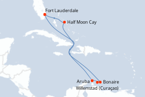 Carte itinéraire croisière - 9 jours au départ de Fort Lauderdale - Caraïbes Bahamas