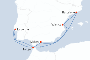 Carte itinéraire croisière - 7 jours au départ de Barcelone - Méditerranée