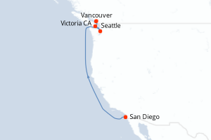 Carte itinéraire croisière - 6 jours au départ de San Diego - Alaska