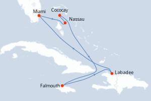 Carte itinéraire croisière - 7 jours au départ de Miami - Caraïbes Bahamas