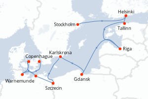 Carte itinéraire croisière - 11 jours au départ de Stockholm - Europe du Nord