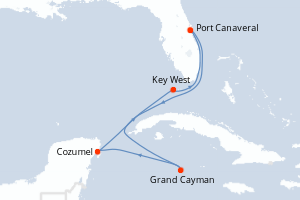 Carte itinéraire croisière - 7 jours au départ de Port Canaveral - Caraïbes Bahamas