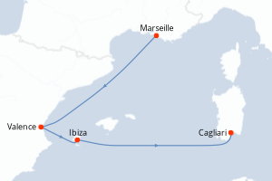 Carte itinéraire croisière - 4 jours au départ de Marseille - Méditerranée
