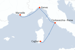 Carte itinéraire croisière - 3 jours au départ de Cagliari - Méditerranée