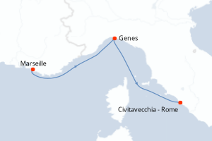 Carte itinéraire croisière - 2 jours au départ de Marseille - Méditerranée