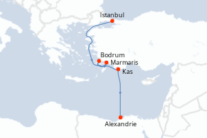 Carte itinéraire croisière - 5 jours au départ de Istanbul - Méditerranée