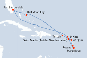 Carte itinéraire croisière - 11 jours au départ de Fort Lauderdale - Caraïbes Bahamas