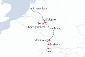 Carte itinéraire croisière Le Rhin en héritage : art histoire et patrimoine. À la découverte des génies et des chefs-d ?uvre d Europe - 7 jours au départ de Amsterdam - Europe du Nord