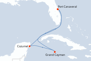 Carte itinéraire croisière  - 5 jours au départ de Port Canaveral - Caraïbes Bahamas