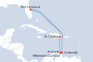 Carte itinéraire croisière  - 9 jours au départ de Port Canaveral - Caraïbes Bahamas