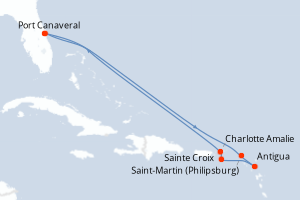 Carte itinéraire croisière  - 9 jours au départ de Port Canaveral - Caraïbes Bahamas