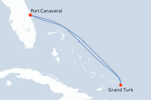 Carte itinéraire croisière - 4 jours au départ de Port Canaveral - Caraïbes Bahamas