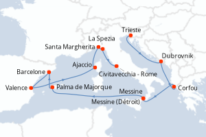Carte itinéraire croisière - 14 jours au départ de Trieste - Méditerranée