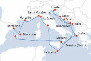 Carte itinéraire croisière - 21 jours au départ de Civitavecchia - Rome - Méditerranée