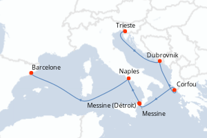 Carte itinéraire croisière - 7 jours au départ de Trieste - Méditerranée