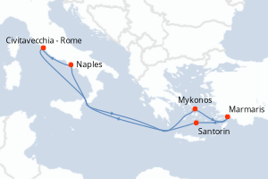 Carte itinéraire croisière - 7 jours au départ de Civitavecchia - Rome - Méditerranée
