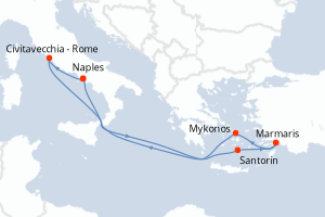 Carte itinéraire croisière - 7 jours au départ de Naples - Méditerranée