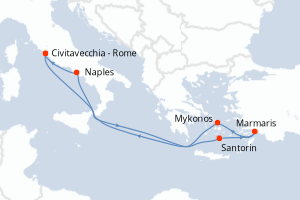Carte itinéraire croisière - 7 jours au départ de Civitavecchia - Rome - Méditerranée