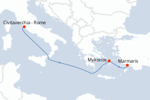 Carte itinéraire croisière - 3 jours au départ de Civitavecchia - Rome - Méditerranée