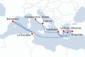 Carte itinéraire croisière - 10 jours au départ de Civitavecchia - Rome - Méditerranée