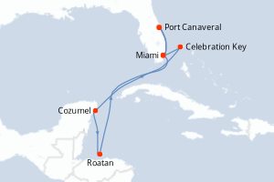 Carte itinéraire croisière - 7 jours au départ de Port Canaveral - Caraïbes Bahamas