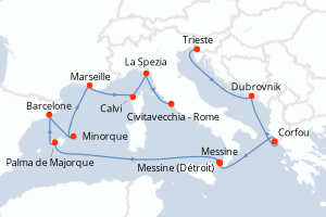 Carte itinéraire croisière - 14 jours au départ de Trieste - Méditerranée