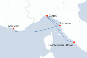 Carte itinéraire croisière - 3 jours au départ de Civitavecchia - Rome - Méditerranée