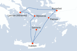 Carte itinéraire croisière - 3 jours au départ de Santorin - Méditerranée