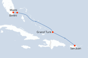Carte itinéraire croisière - 5 jours au départ de San Juan - Caraïbes Bahamas
