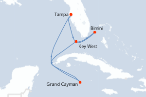 Carte itinéraire croisière - 7 jours au départ de Tampa - Caraïbes Mexique