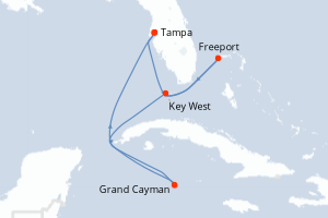 Carte itinéraire croisière - 7 jours au départ de Tampa - Caraïbes Mexique
