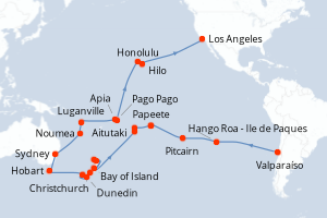 Carte itinéraire croisière - 56 jours au départ de Valparaíso - Amérique du Nord