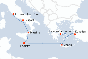 Carte itinéraire croisière - 7 jours au départ de Civitavecchia - Rome - Méditerranée