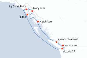 Carte itinéraire croisière - 8 jours au départ de Vancouver - Alaska