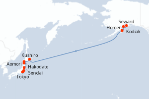 Carte itinéraire croisière - 14 jours au départ de Seward - Transpacifique