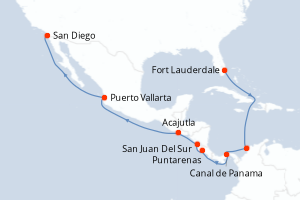 Carte itinéraire croisière - 15 jours au départ de Fort Lauderdale - Transatlantique