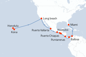 Carte itinéraire croisière - 27 jours au départ de Honolulu - Caraïbes Bahamas