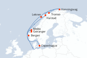 Carte itinéraire croisière  - 12 jours au départ de Copenhague - Europe du Nord