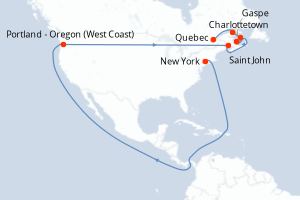 Carte itinéraire croisière  - 10 jours au départ de New York - Amérique du Nord