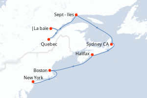 Carte itinéraire croisière - 10 jours au départ de Quebec - Amérique du Nord