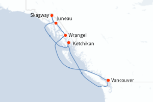Carte itinéraire croisière - 8 jours au départ de Vancouver - Alaska