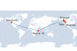 Carte itinéraire croisière - 9 jours au départ de Vancouver - Alaska