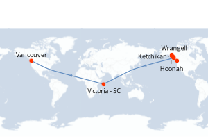 Carte itinéraire croisière - 10 jours au départ de Vancouver - Alaska