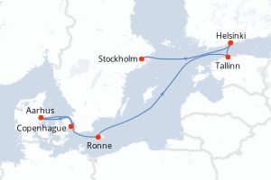 Carte itinéraire croisière - 7 jours au départ de Copenhague - Europe du Nord