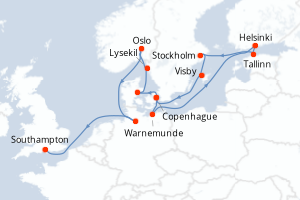 Carte itinéraire croisière  - 14 jours au départ de Copenhague - Europe du Nord