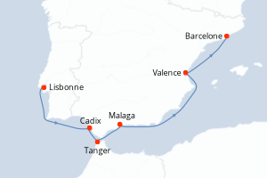 Carte itinéraire croisière - 7 jours au départ de Lisbonne - Méditerranée