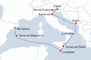 Carte itinéraire croisière - 10 jours au départ de Barcelone - Méditerranée